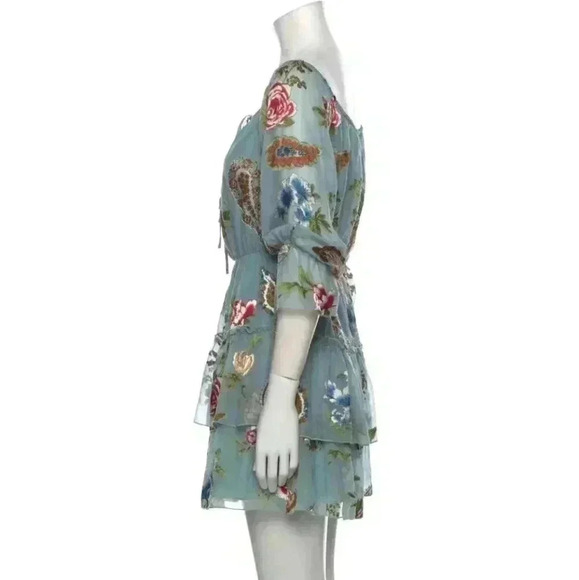 Alice & Olivia Waylon Off The Shoulder Blouson Mini Dress Boho Multi Floral - Picture 5 of 14